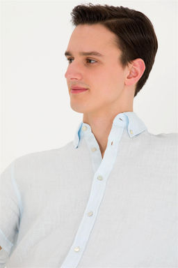 Мужская светло -голубая рубашка с коротким рукавом в корзине - U.s. polo assn фото 2