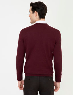 Bordo Slim Fit V Yaka Basic Triko Kazak - Pierre cardin фото 4