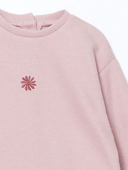 Bisiklet Yaka Uzun Kollu Nak??l? K?z Bebek Sweatshirt ve Tayt 2li Tak?m - Waikiki фото 3