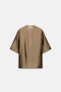 BLUSA FLUIDA MANGA CORTA ZW COLLECTION / Marr?n claro