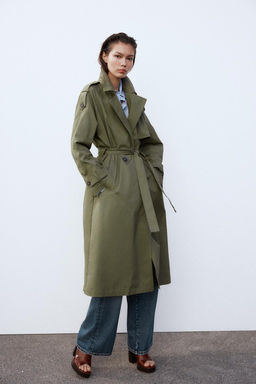 LONG DOUBLE-BREASTED TRENCH COAT WITH BELT