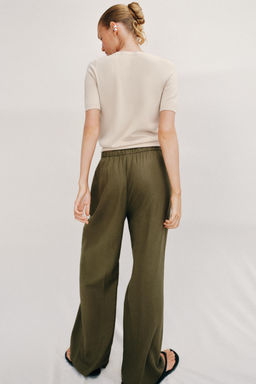 PANTAL?N RECTO CON LINO / Khaki - Zara фото 5