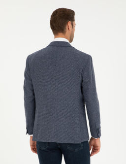 Lacivert Y_n Kar___ml_ Slim Fit Ceket