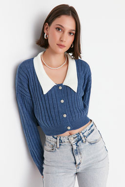 Indigo Super Crop Gomlek Garnili Triko H?rka TWOAW23HI00519