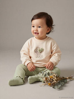 Bisiklet Yaka Bask?l? K?z Bebek Sweatshirt ve Tayt