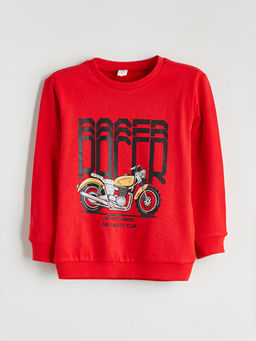 Bisiklet Yaka Bask?l? Erkek ?ocuk Sweatshirt