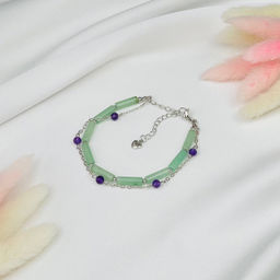 Браслет двойной из зеленого Кварца и Аметиста 16,5 см + - Радуга самоцветов фото 2