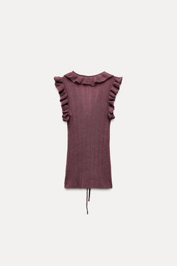 KNIT TOP WITH RUFFLES AND TIES - Zara фото 4