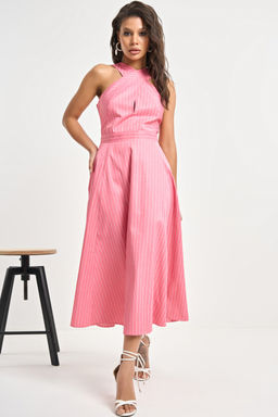 Сарафан хлопковый в полоску красный