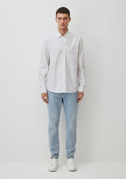 Cizgili Beyaz Gomlek - Mavi фото 2