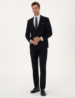 Lacivert Slim Fit %100 Y_n _izgili Tak_m Elbise