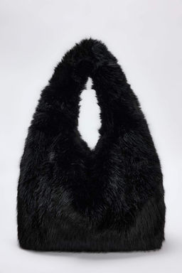 Siyah Metal Halka Detayl? Suni Kurk Kad?n Omuz ve El cantas? TAKAW26OC00085