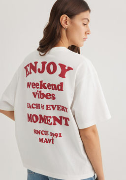 Bask?l? Ekru Tisort - Mavi фото 2