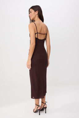 Kahverengi Bodycon Kare Yaka _nce Ask_l_ Kolsuz T_l _rme Elbise TWOSS26EL00486 - Trendyolmilla фото 4