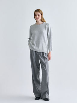 Bisiklet Yaka Kendinden Desenli Kad?n Triko Kazak