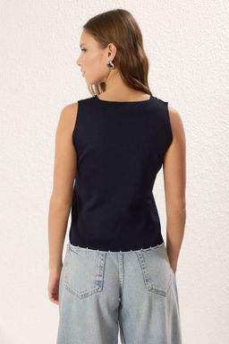 Lacivert V Yaka Nak?sl? Fiyonklu Ince Bluz TWOSS25BZ00302 - Trendyolmilla фото 5