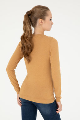 Женский базовый свитер светло-коричневого цвета с v-образным вырезом меланжевого цвета Неожиданная скидка в корзине - U.s. polo assn фото 5