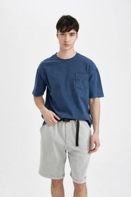 Boxy Fit Bisiklet Yaka Bask?l? K?sa Kollu Tisort