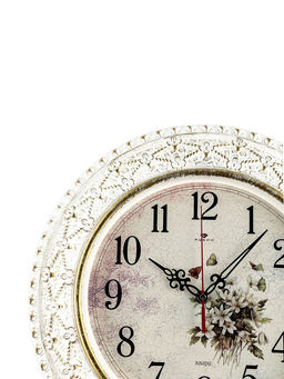 Часы настенные классические Полевые цветы, бесшумные, плавный ход, d=38 см, золотистые, от батарейки 1?АА