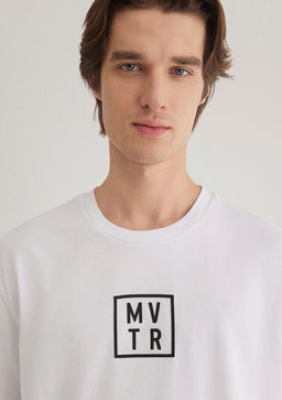 MVTR Bask?l? Beyaz Ti??rt - Mavi фото 6