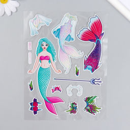 Цена за 2 шт. Наклейка пластик Одень куклу. Русалка 15х20 см