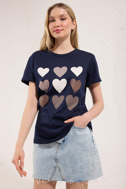 TRENDYOLMILLA Vizon Slogan Bask?l? Regular/Normal Kal?p Orme T-Shirt TWOSS25TS00191