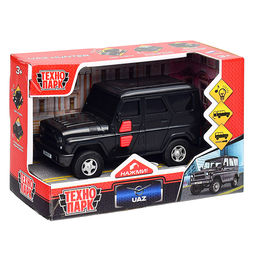 Машина пластик УАЗ Хантер 15 см, (свет-звук, 2 кнопки, черный) инерц, в коробке