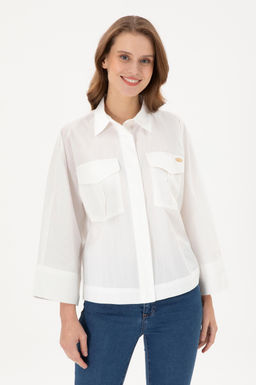 Женская рубашка с длинным рукавом цвета экрю