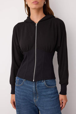 Siyah Fermuarl? Kapusonlu Belden Oturmal? Esnek Orme Sweatshirt TWOAW26SW00012 - Trendyolmilla фото 3