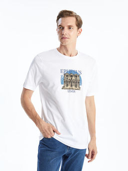 Bisiklet Yaka K?sa Kollu Bask?l? Penye Erkek Ti??rt - Waikiki фото 3