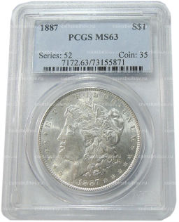 1 доллар 1887 года США Доллар Моргана (в слабе PCGS MS63)