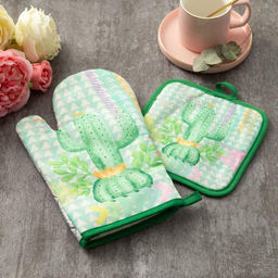 Кухонный набор Доляна «Кактус»: прихватка 17×17 см, варежка 26×16 см, цвет зелёный, 100% п/э
