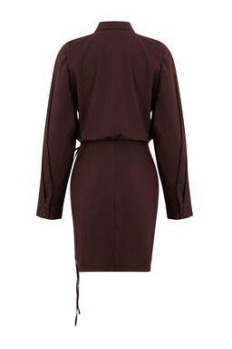 Limited Edition Kahverengi Mini Etek Detayl? Dokuma Elbise TWOSS26EL00070