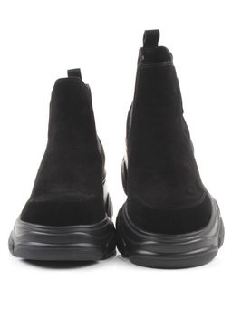 01-H23B-40B BLACK Ботинки демисезонные женские (натуральная замша, байка)