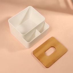 Цена за 2 шт. Органайзер для хранения «BAMBOO», с крышкой, 3 секции, 16×15×10 см, белый, коричневый