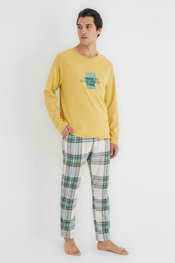TRENDYOL MAN Sar? Regular Fit Ekose Orme Pijama Tak?m? TMNAW25PT00062 - Trendyolmilla фото 2