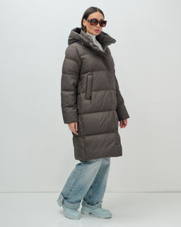 Пальто зимнее утепленное с капюшоном женское темно-коричневого цвета 7618TK - Visdeer фото 8