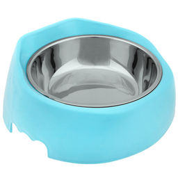 Пэт тойс (Pet toys) Миска для кормления животных из нержавеющей стали Сема 0,4л, д14см h3,9см, пластмассовая подставка 19,5х20см h5-8,4см, прорезиненные ножки, цвета в ассортименте: розовый, салатовый, бирюзовый (Китай)  фото 2