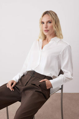 Lacivert Apoletli Saten Gomlek TWOAW26GO00039 - Trendyolmilla фото 2