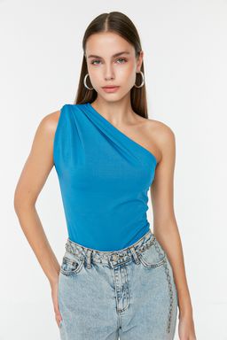 Indigo Asimetrik Yakal? Alttan C?tc?tl? Esnek Orme Body TWOSS22BD00014