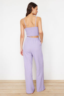 Plaj Giyim Lila Dokuma Dokulu Bluz Pantolon Tak?m TBESS24AU00076