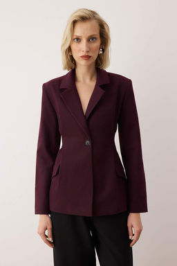 EXCLUSIVE Ozel Koleksiyon Bordo Fitted Kase Blazer Ceket TWOAW26BC00054 - Trendyolmilla фото 2