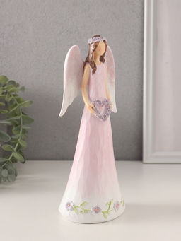 Фигурка полистоун Девушка-ангел в нежно-розовом платье с венком-сердце, 8.5?6?21.5 см