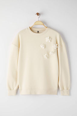 Tas Kal?n Sardonsuz Aksesuar Cicek Detayl? Oversize/Genis Kesim Orme Sweatshirt TWOAW26SW00004 - Trendyolmilla фото 5