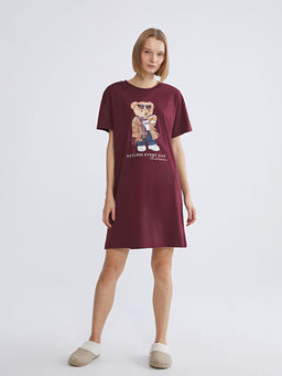 Bisiklet Yaka Ay? Teddy Bask?l? Kad?n Gecelik