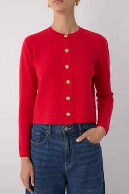 K?rm?z? Duz Dugme Detayl? Crop Premium/Ozel Iplik Triko H?rka TWOAW26HI00094 - Trendyolmilla фото 3