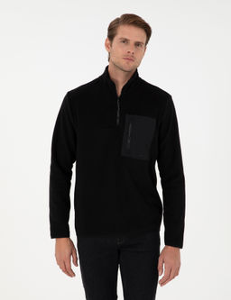 Siyah Regular Fit Yar_m Fermuarl_ Polar Sweatshirt
