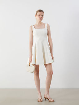 Kare Yaka Peplum Mini Elbise