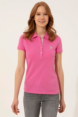 Женская розовая футболка с воротником поло Basic