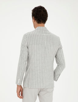 A__k Gri Slim Fit Y_n Keten Kar___ml_ Ceket